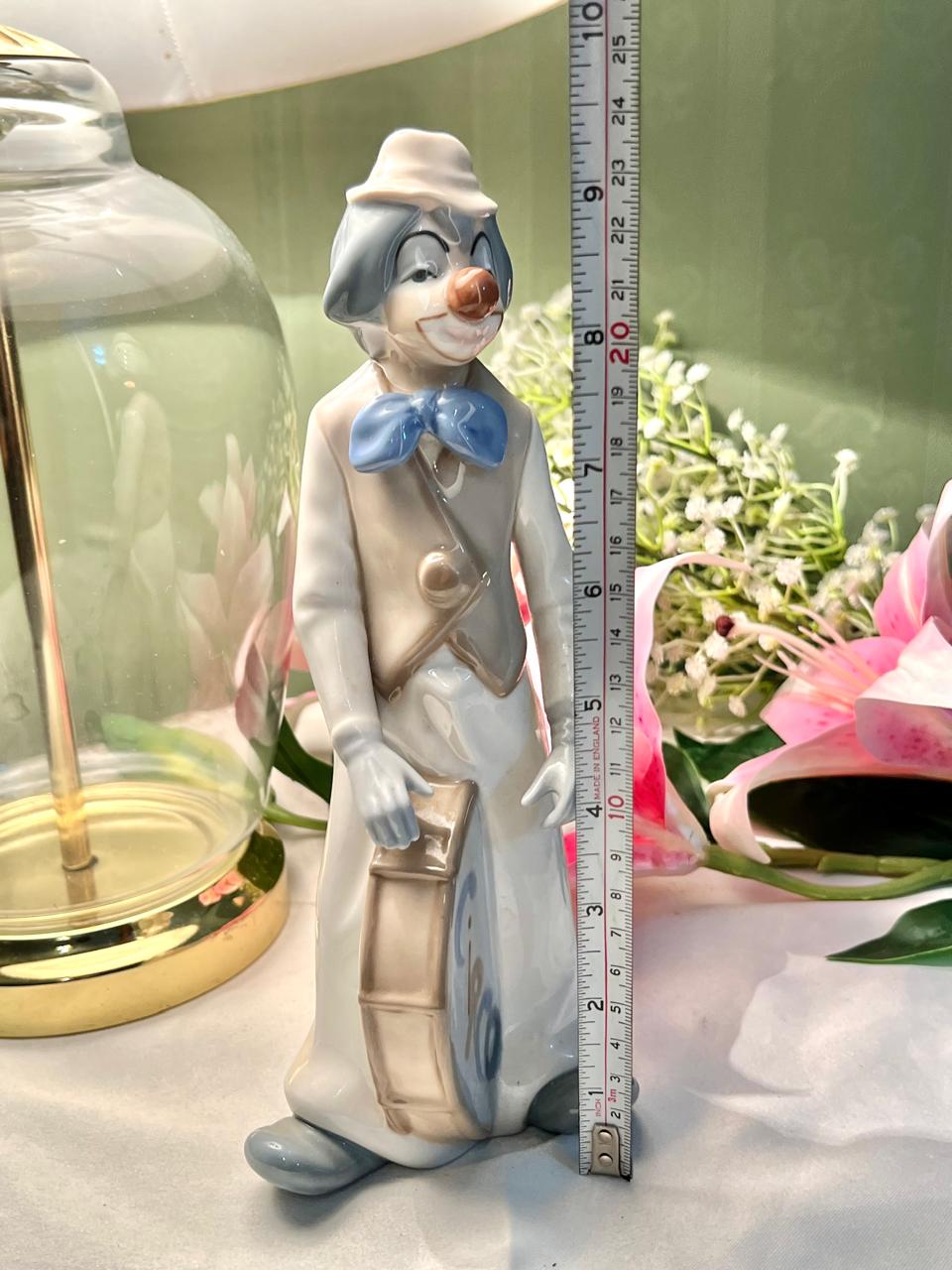 Tall Ceramic Clown Figurine with Blue Bow Approx. 23 cm