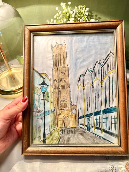 Architectural Street Scene Painting – Approx. 11 Inch