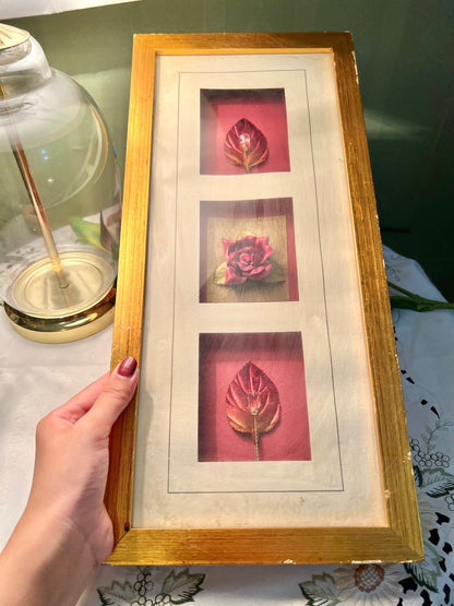 Triple Floral Framed Print in Gold-Toned Frame – Approx. 18 Inch