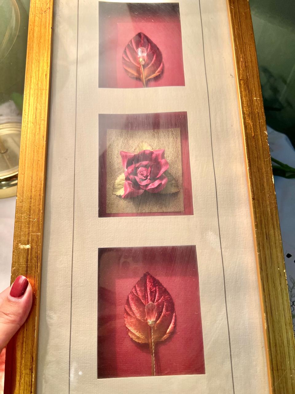 Triple Floral Framed Print in Gold-Toned Frame – Approx. 18 Inch