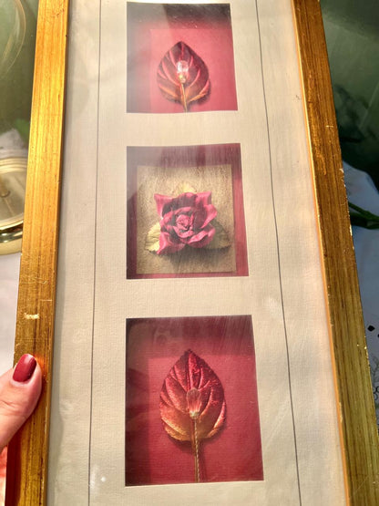 Triple Floral Framed Print in Gold-Toned Frame – Approx. 18 Inch