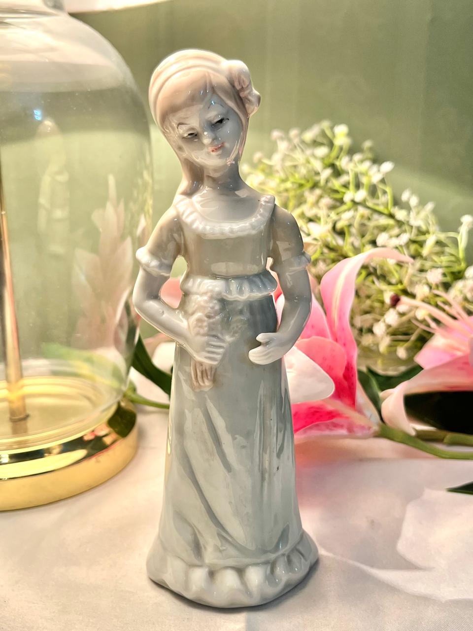 White Ceramic Lady Figurine with Flowers Approx. 18 cm