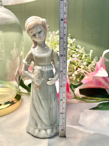 White Ceramic Lady Figurine with Flowers Approx. 18 cm