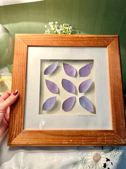 Purple Leaf Framed Artwork in Wood Frame – Approx. 12 Inch