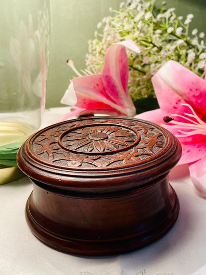 Carved Wooden Floral Trinket Box – Approx. 5 Inch