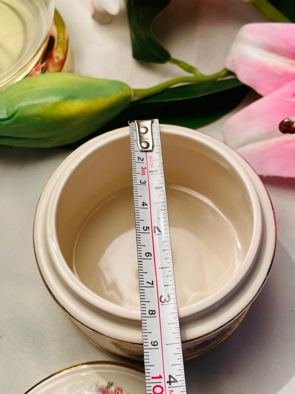 Floral Ceramic Lidded Trinket Box – Approx. 3.5 Inch