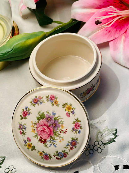 Floral Ceramic Lidded Trinket Box – Approx. 3.5 Inch