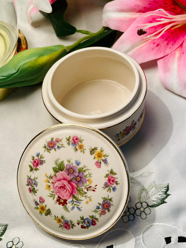 Floral Ceramic Lidded Trinket Box – Approx. 3.5 Inch
