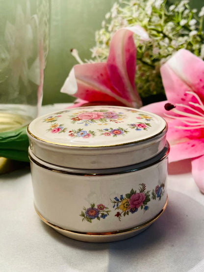 Floral Ceramic Lidded Trinket Box – Approx. 3.5 Inch