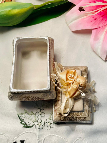 Ornate Floral Lidded Trinket Box – Approx. 4 Inch