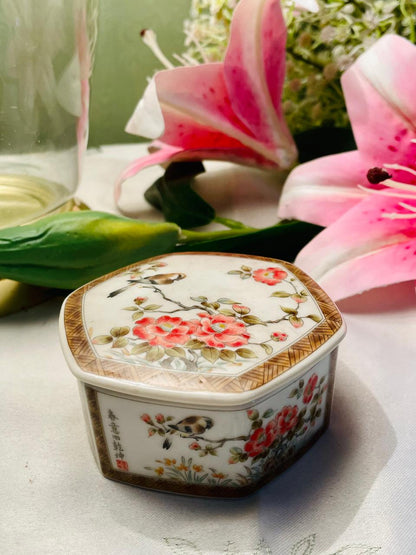 Floral Bird Ceramic Lidded Trinket Box – Approx. 4 Inch