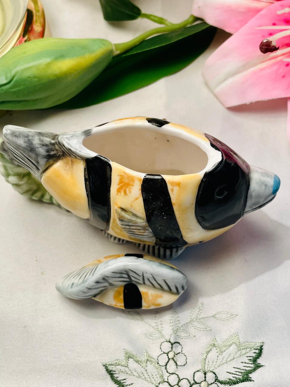 Striped Fish Ceramic Lidded Trinket Box – Approx. 5 Inch