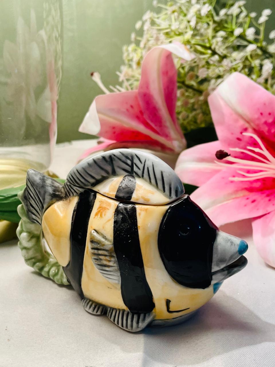 Striped Fish Ceramic Lidded Trinket Box – Approx. 5 Inch