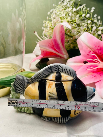 Striped Fish Ceramic Lidded Trinket Box – Approx. 5 Inch