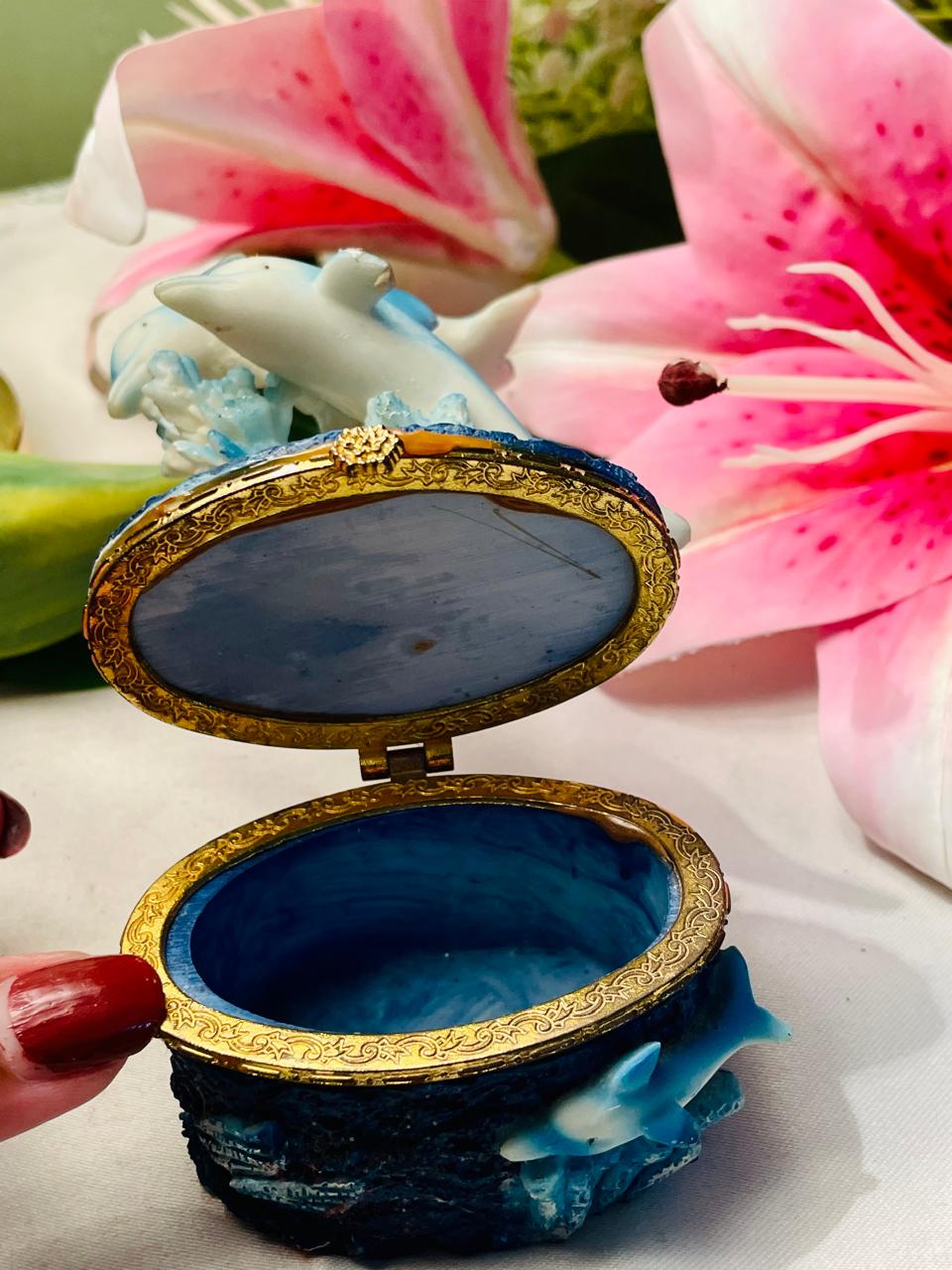 Blue Dolphin Hinged Trinket Box – Approx. 5 Inch