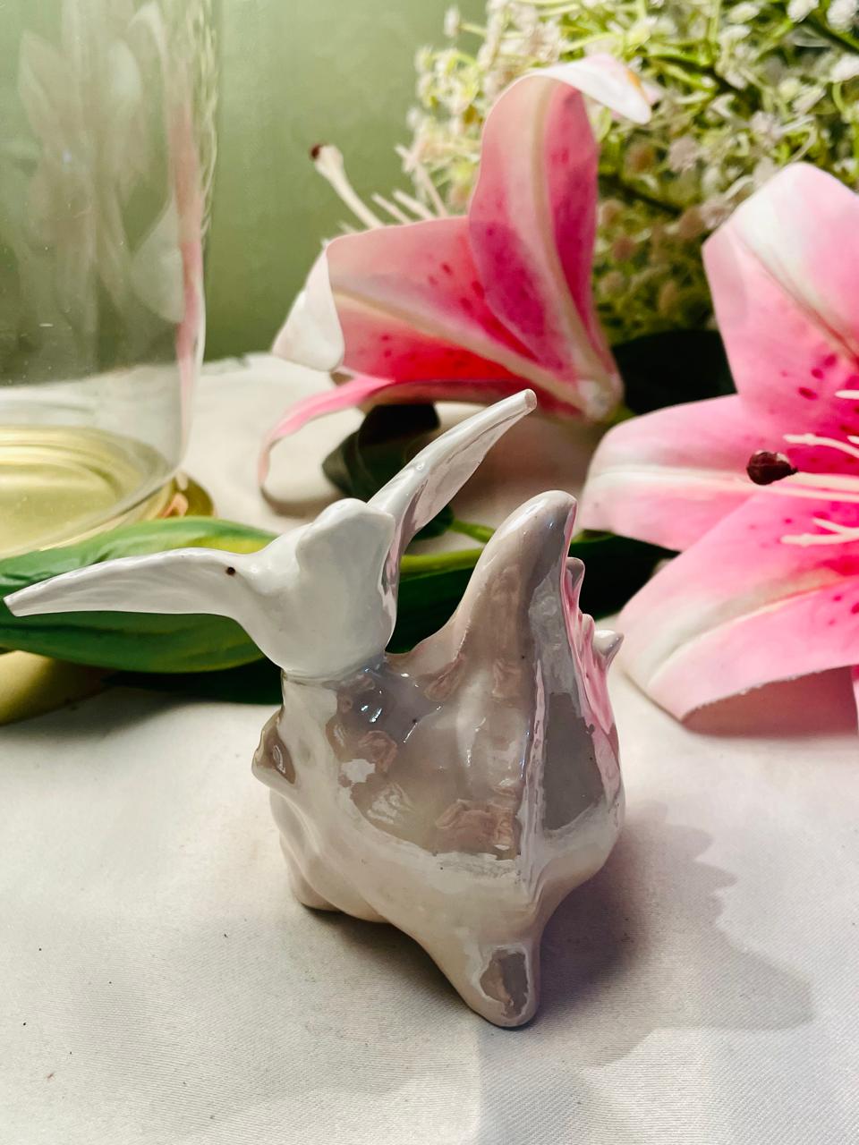 Ceramic Shell & Bird Miniature Decor – 4 in
