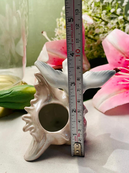 Ceramic Shell & Bird Miniature Decor – 4 in