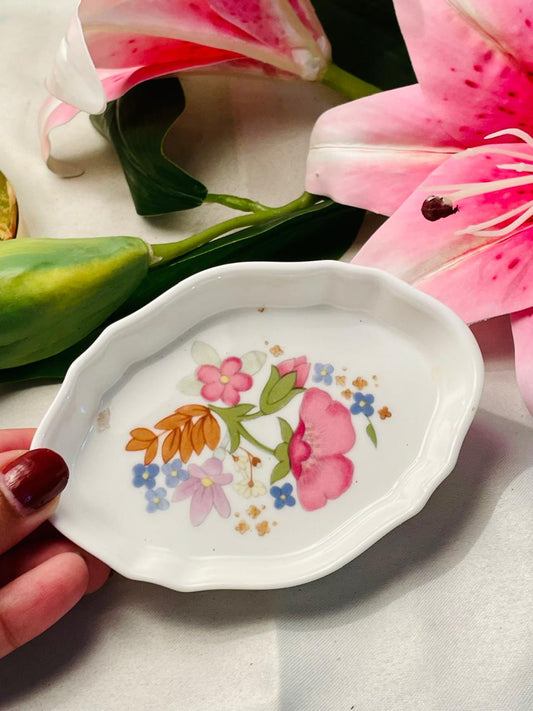 Floral Oval Ceramic Trinket Dish Approx. 11 cm