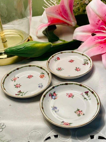 Floral Gold-Rim Mini Plates 3-Piece Set Approx. 9 cm