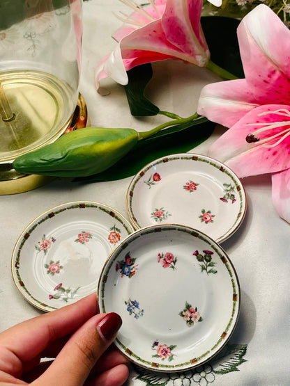 Floral Gold-Rim Mini Plates 3-Piece Set Approx. 9 cm