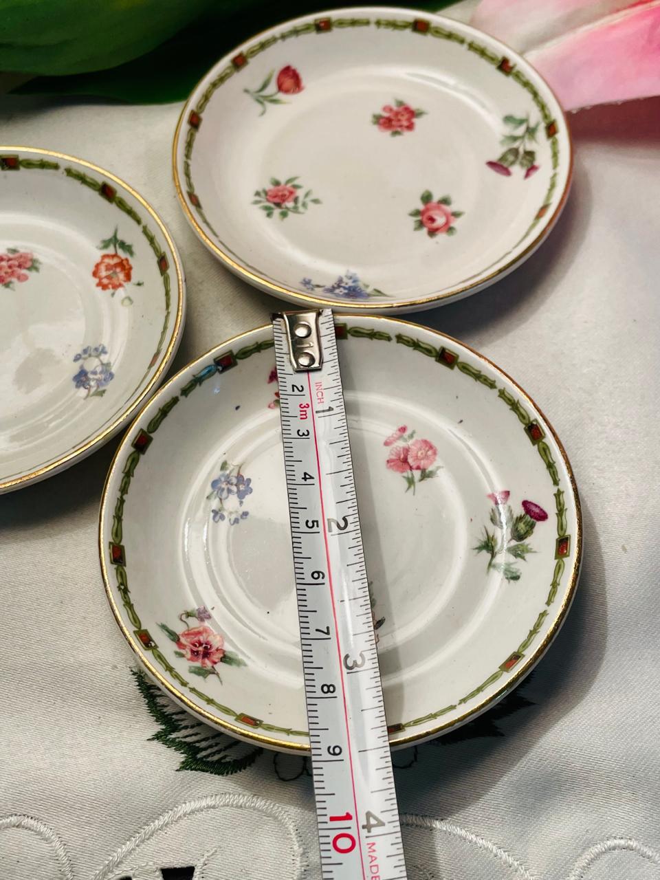 Floral Gold-Rim Mini Plates 3-Piece Set Approx. 9 cm