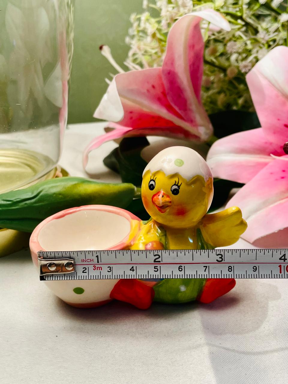 Ceramic Chick Egg Cup Holder with Bowl – 4 in
