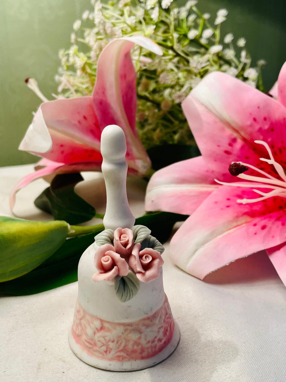 Pink Rose Ceramic Decorative Bell – 4 in