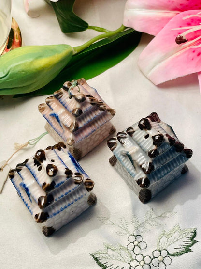 Set of 3 Ceramic Pagoda House Bells Miniature Ornaments – 2 in