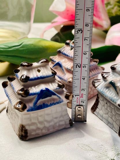 Set of 3 Ceramic Pagoda House Bells Miniature Ornaments – 2 in