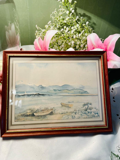 Coastal Boat Landscape Framed Painting – 9 in
