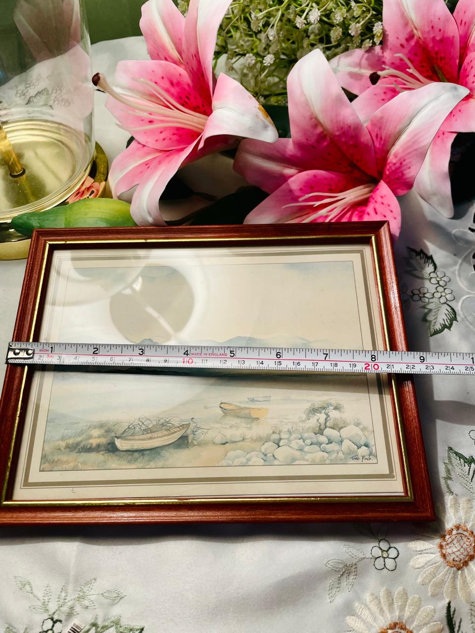 Coastal Boat Landscape Framed Painting – 9 in