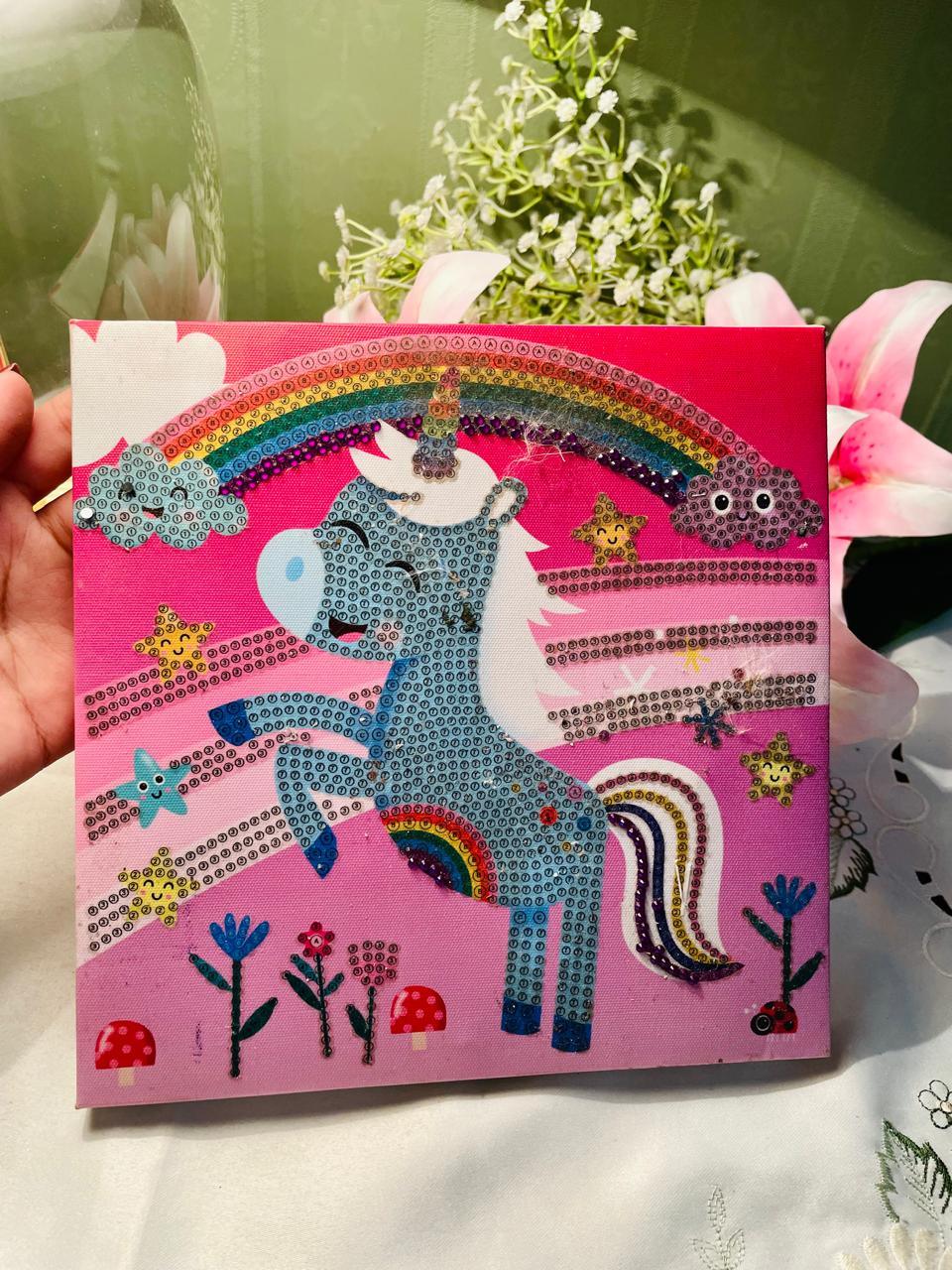 Pink Unicorn Embellished Canvas Artwork – 8 in
