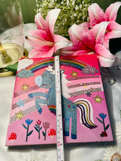 Pink Unicorn Embellished Canvas Artwork – 8 in