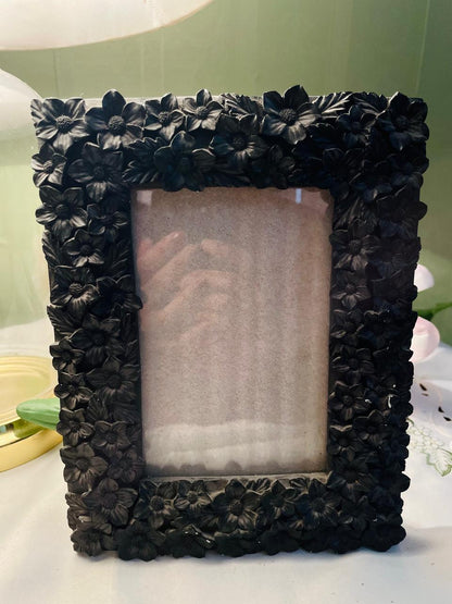Black Floral Relief Photo Frame – 8 in