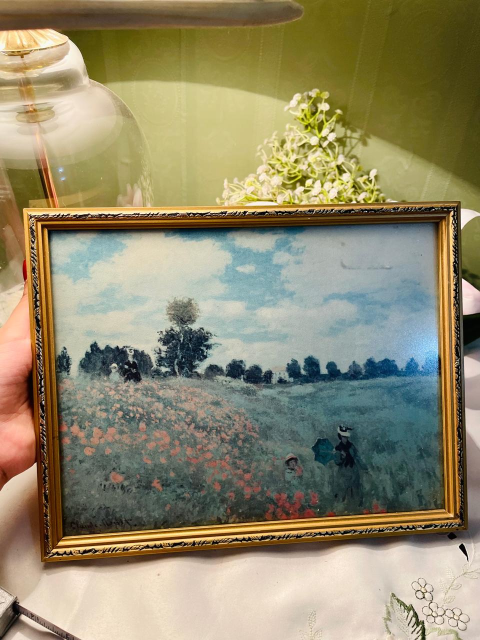 Framed Poppy Field Landscape Art Painting – 12 in