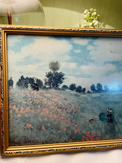 Framed Poppy Field Landscape Art Painting – 12 in