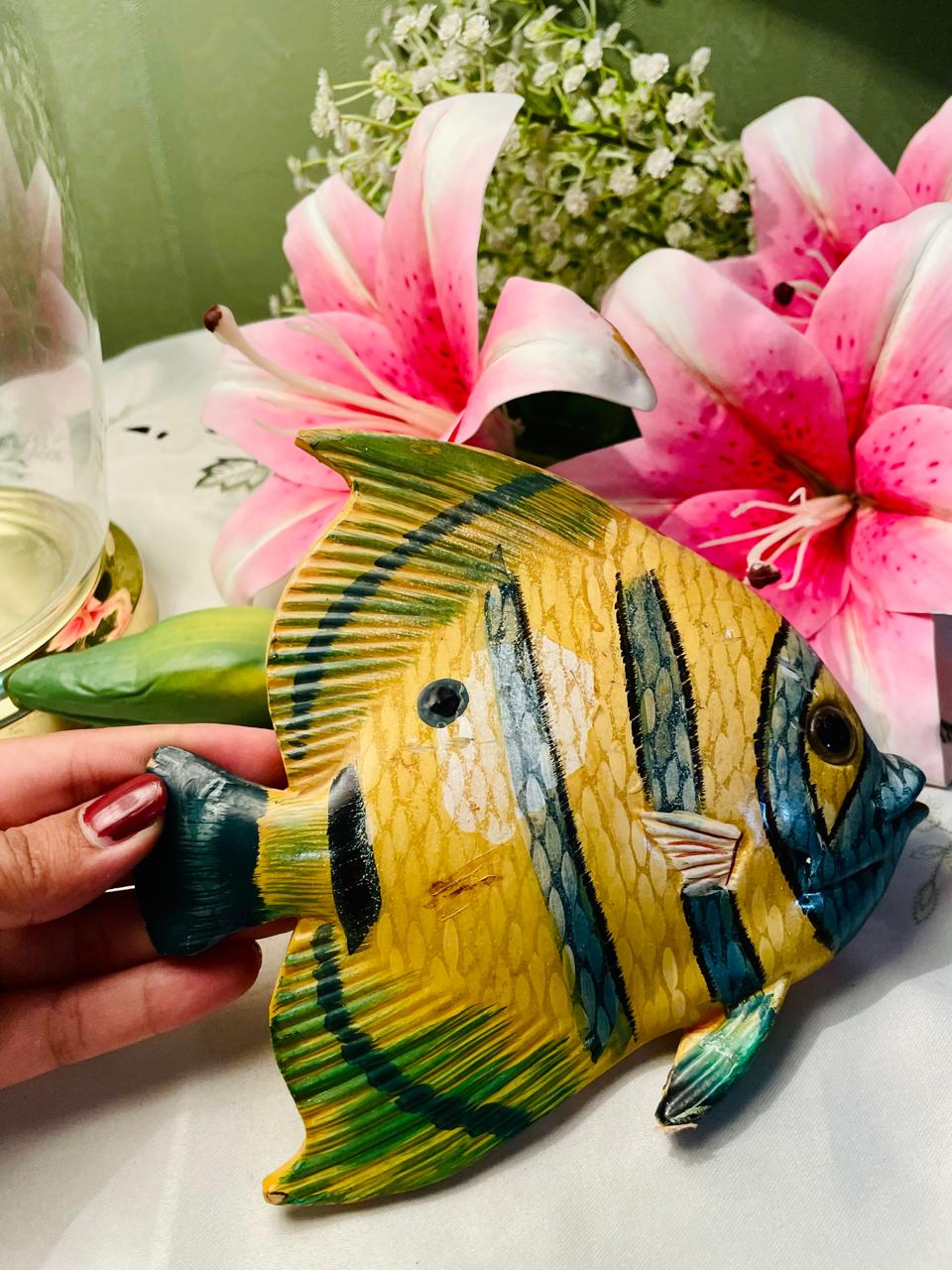 Tropical Yellow & Blue Fish Wall Decor Approx. 19 cm