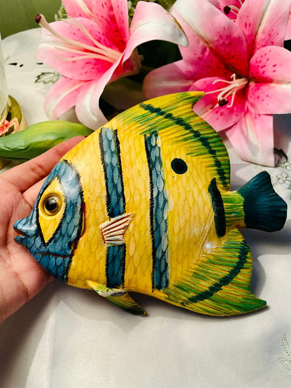 Tropical Yellow & Blue Fish Wall Decor Approx. 19 cm