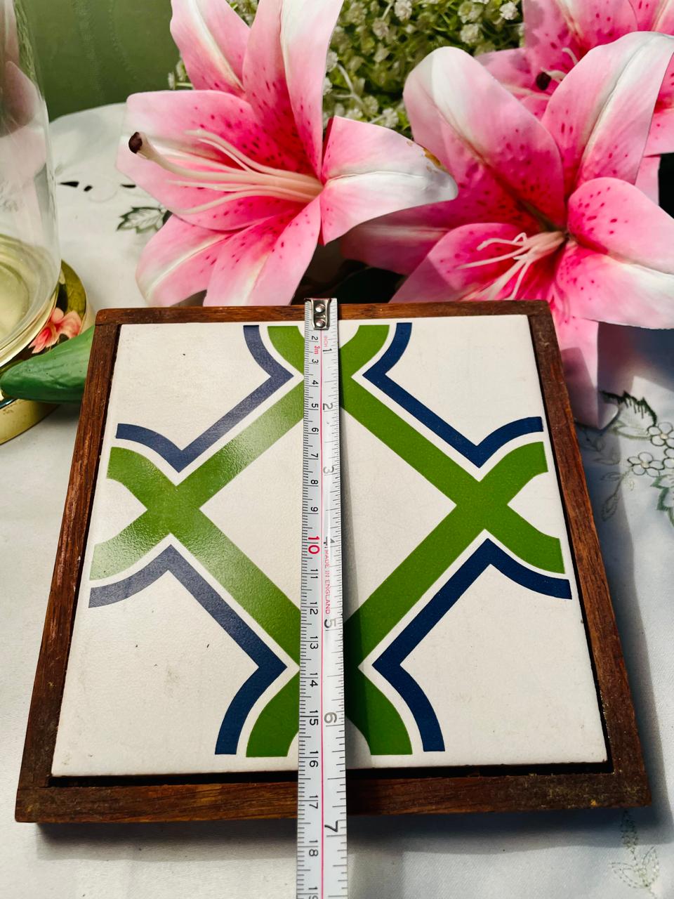 Geometric Green & Blue Ceramic Tile Cutting Board Approx. 17 cm