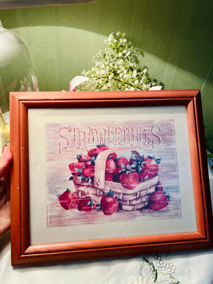 Strawberries Basket Framed Kitchen Painting Approx. 30 cm