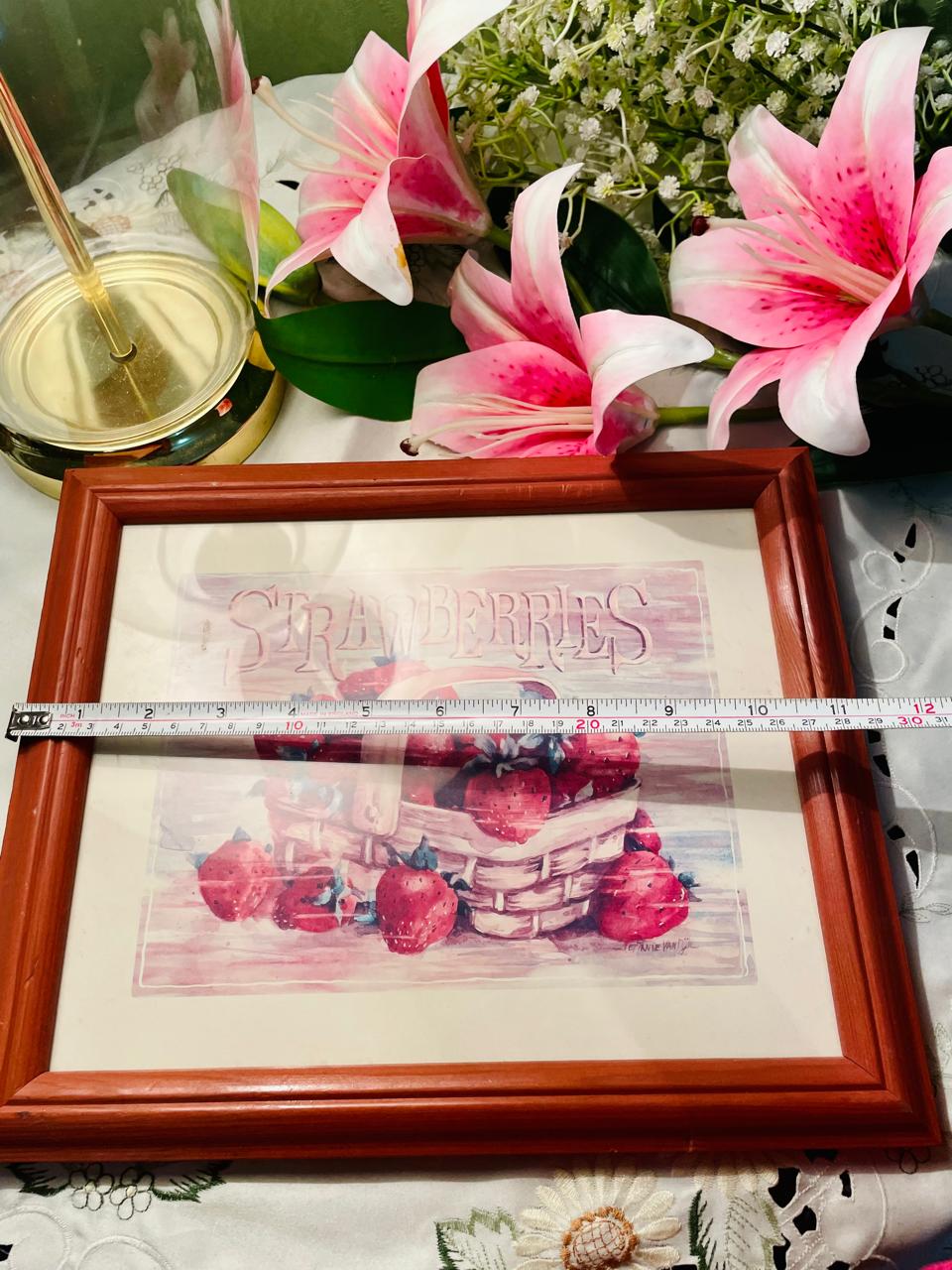 Strawberries Basket Framed Kitchen Painting Approx. 30 cm