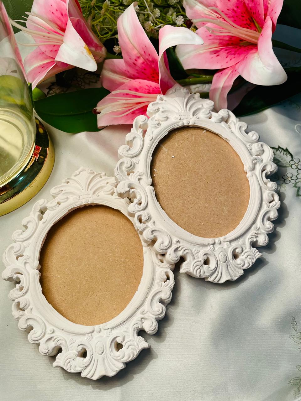 Pair of Ornate White Baroque Photo Frames Approx. 18 cm