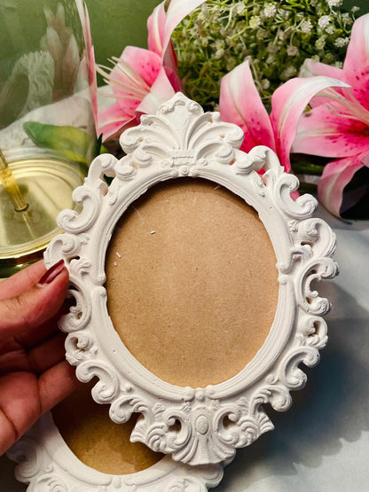 Pair of Ornate White Baroque Photo Frames Approx. 18 cm