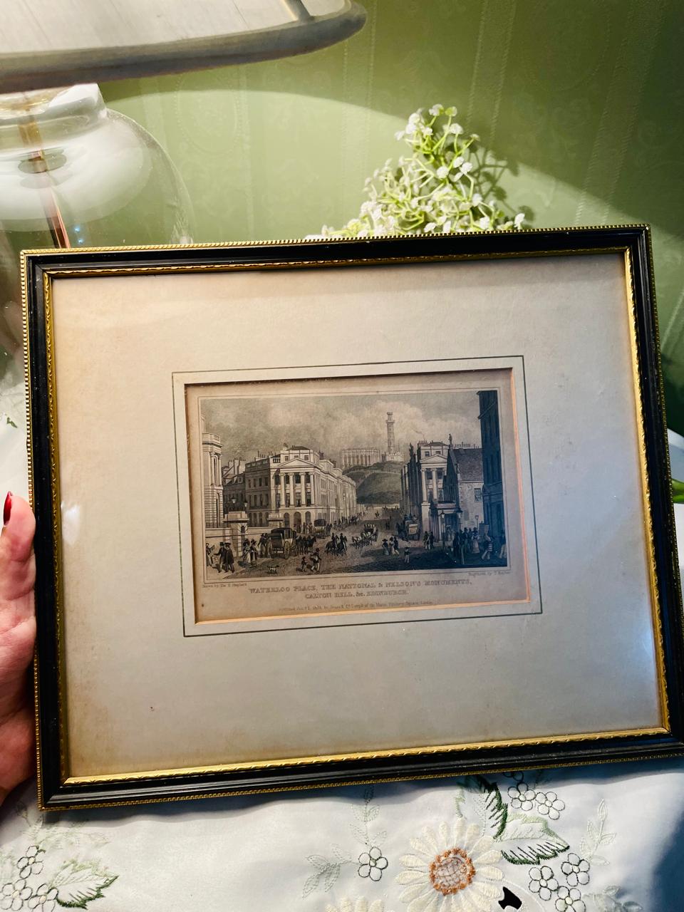 Waterloo Place & Calton Hill Edinburgh Framed Heritage Painting Approx. 33 cm