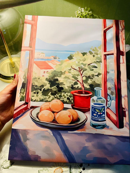 Mediterranean Window Still Life Canvas Wall Art Approx. 40 cm