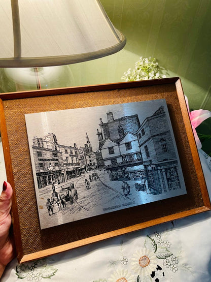 Woolshops Halifax Framed Metal Street Scene Art Approx. 38 cm