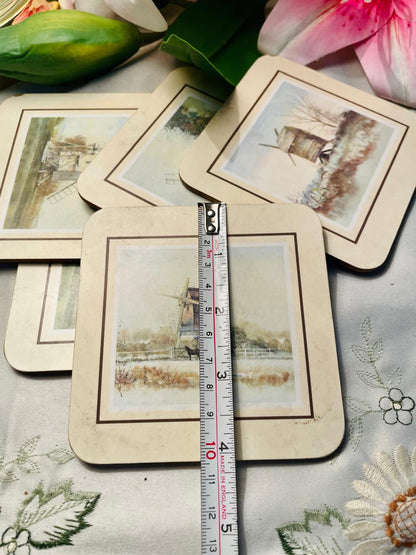 Set of 5 Vintage Windmill Scenic Coasters Approx. 10 cm