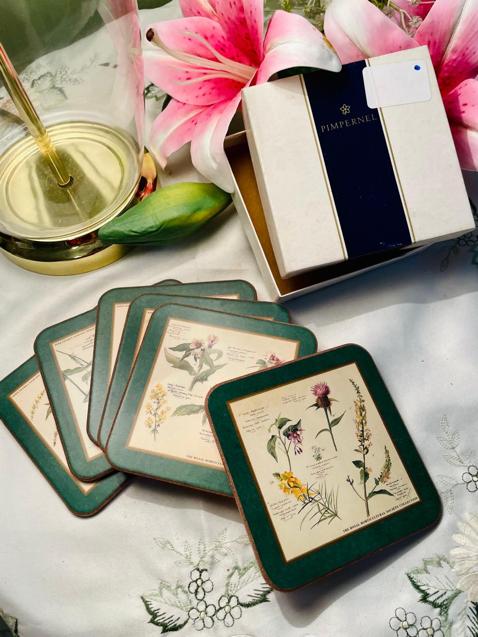 Pimpernel RHS Botanical Floral Coasters Set of 6 Approx. 10 cm