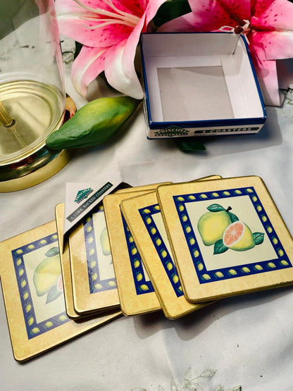 Principle Housewares Lemon Cork-Backed Coasters Set of 6 Approx. 10 cm