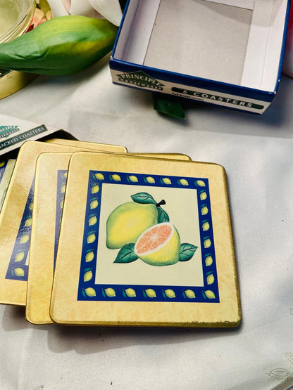 Principle Housewares Lemon Cork-Backed Coasters Set of 6 Approx. 10 cm
